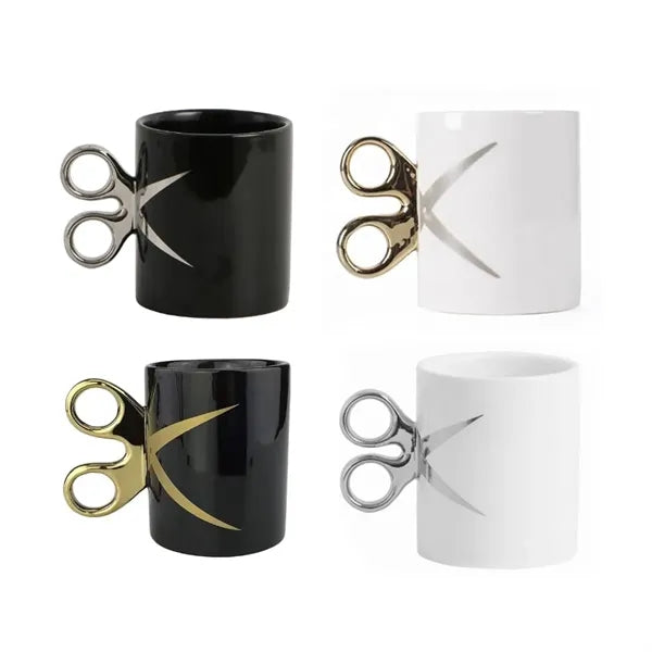 10oz. Ceramic Mug w/ Scissor Handle Design for Office & Gift