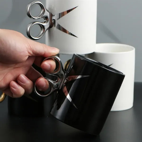 10oz. Ceramic Mug w/ Scissor Handle Design for Office & Gift
