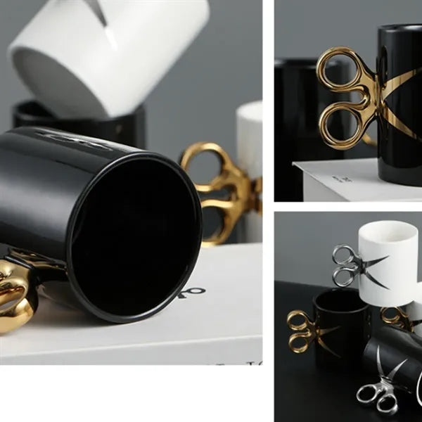 10oz. Ceramic Mug w/ Scissor Handle Design for Office & Gift