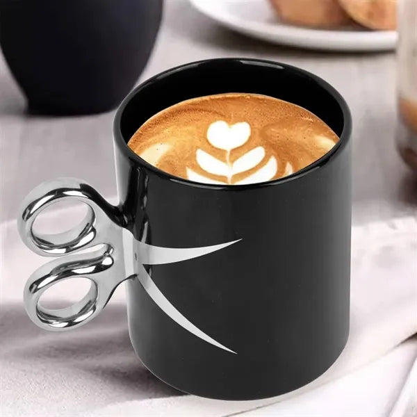 10oz. Ceramic Mug w/ Scissor Handle Design for Office & Gift