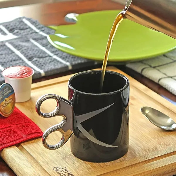 10oz. Ceramic Mug w/ Scissor Handle Design for Office & Gift