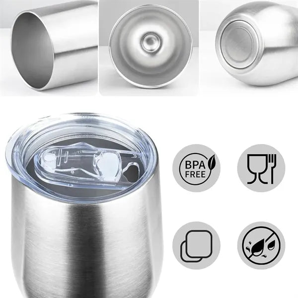 12oz. Stainless Steel Wine Tumbler Insulated Egg Cup w/ Lid
