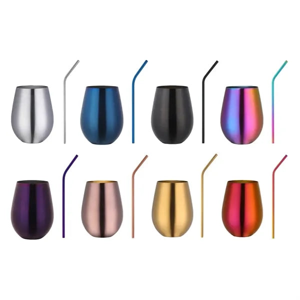 12oz. Stainless Steel Beer Cup with Bent Straw Drinkware Set