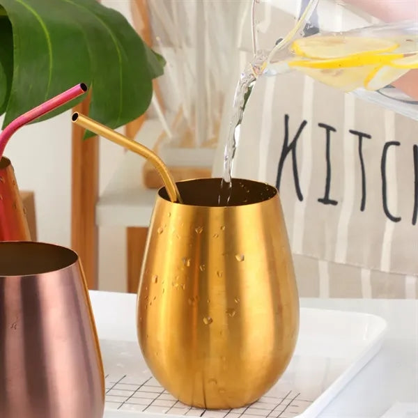 12oz. Stainless Steel Beer Cup with Bent Straw Drinkware Set