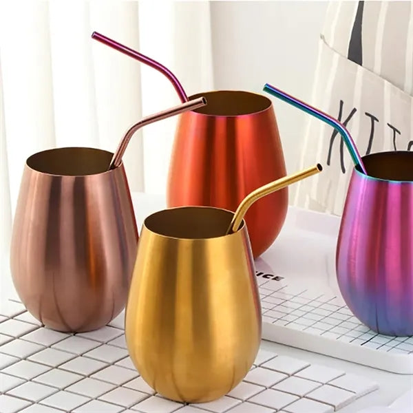 12oz. Stainless Steel Beer Cup with Bent Straw Drinkware Set