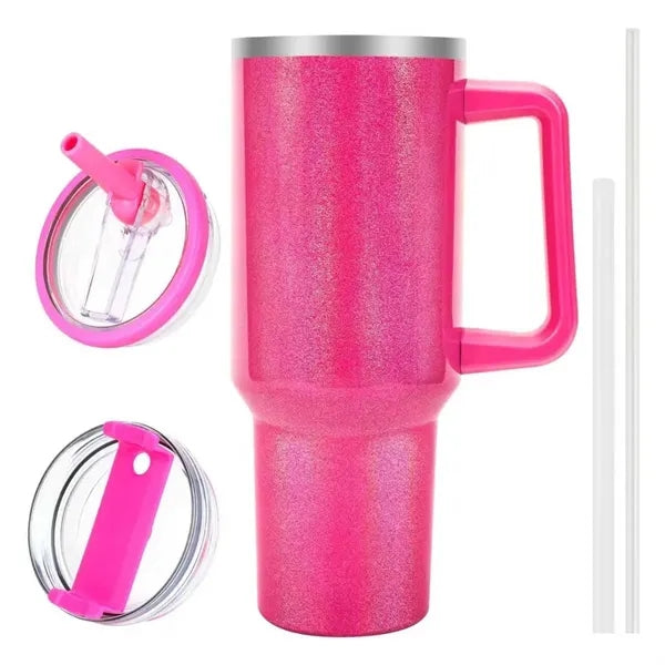 40oz Insulated Tumbler with Handle and Straw for Travel Use
