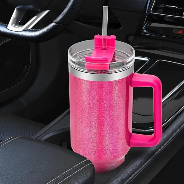 40oz Insulated Tumbler with Handle and Straw for Travel Use