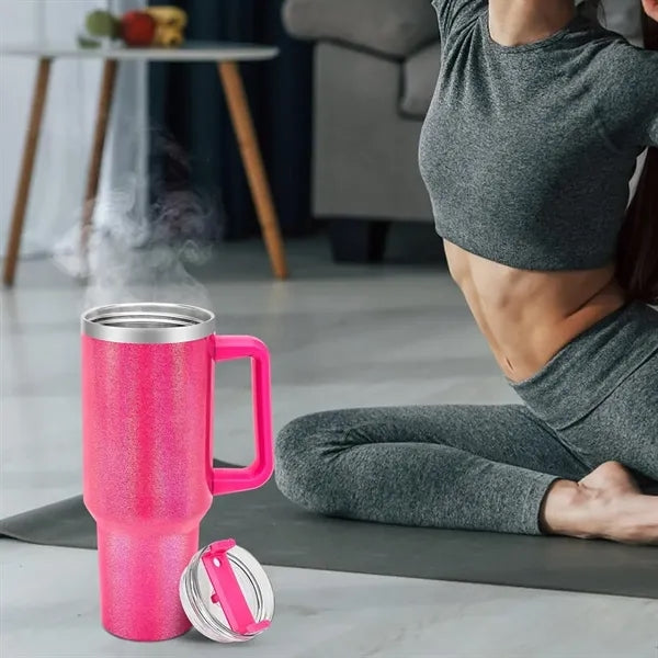 40oz Insulated Tumbler with Handle and Straw for Travel Use