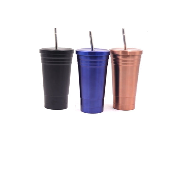 17oz. Stainless Steel Water Bottle with Straw
