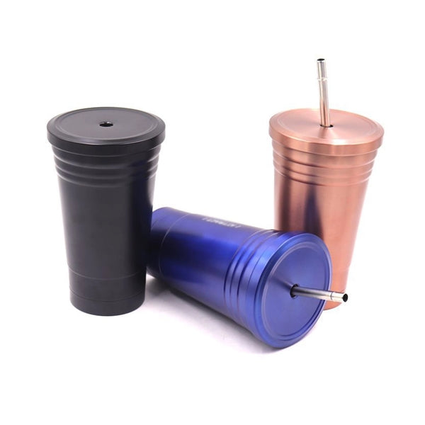 17oz. Stainless Steel Water Bottle with Straw