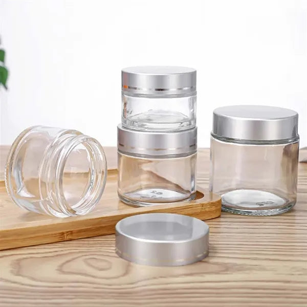 5 ml-50 ml Round Transparent Glass Jars with Silver Lid
