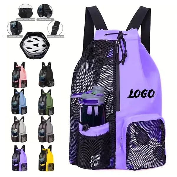 Beach Mesh Drawstring Backpack with Wet Pocket