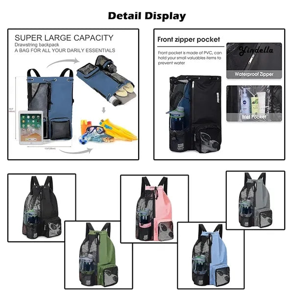 Beach Mesh Drawstring Backpack with Wet Pocket