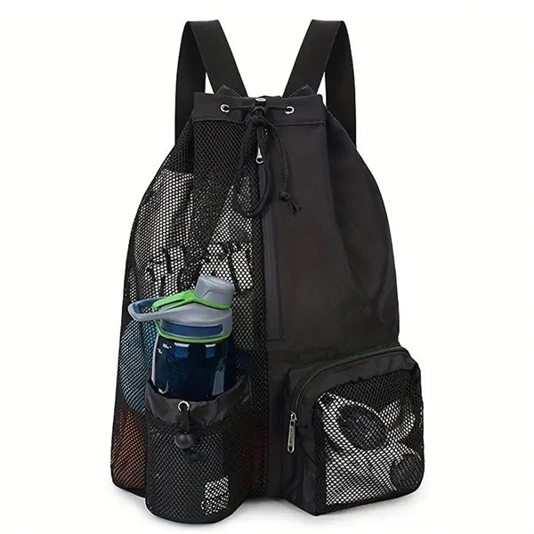 Beach Mesh Drawstring Backpack with Wet Pocket