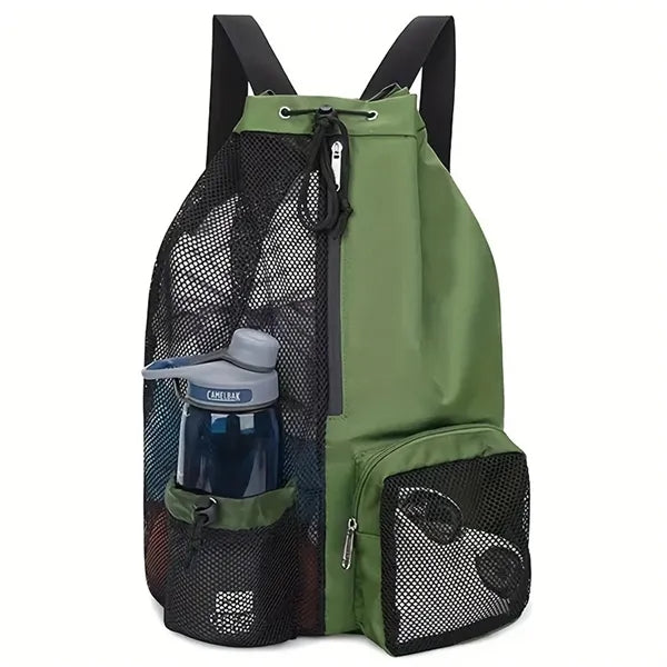 Beach Mesh Drawstring Backpack with Wet Pocket