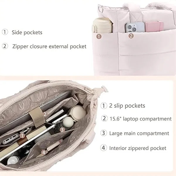 Puffer Tote Large Quilted Shoulder Bag for Work Travel