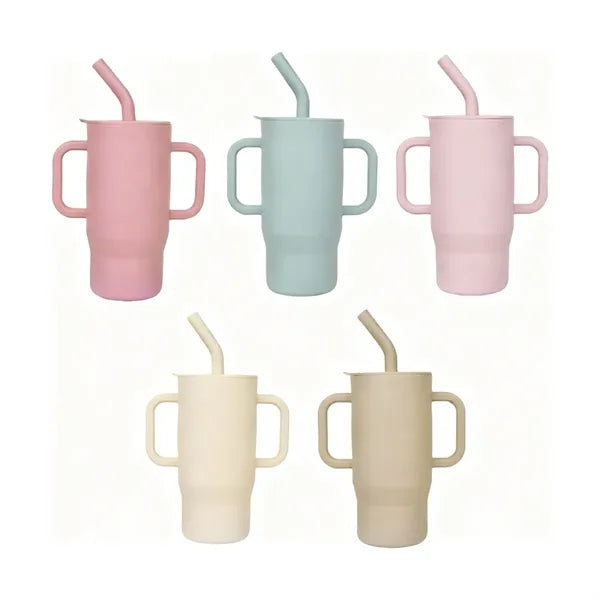 12oz. Silicone Baby Training Cup w/ Straw Lid & Dual Handles