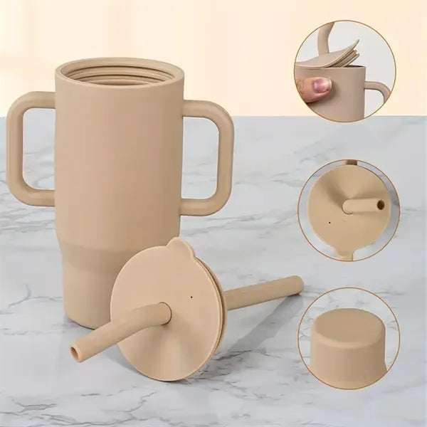 12oz. Silicone Baby Training Cup w/ Straw Lid & Dual Handles