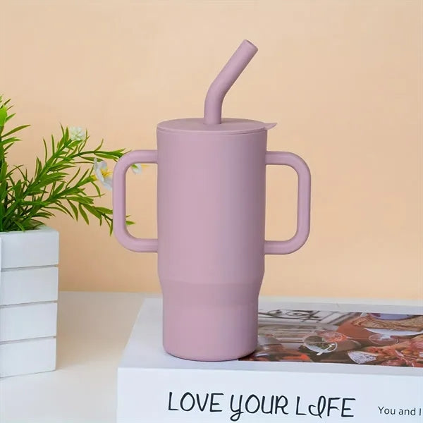12oz. Silicone Baby Training Cup w/ Straw Lid & Dual Handles