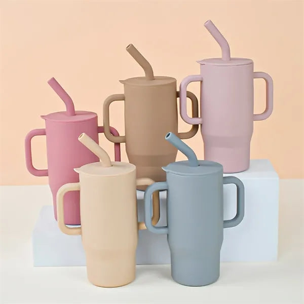 12oz. Silicone Baby Training Cup w/ Straw Lid & Dual Handles