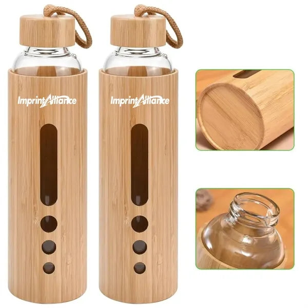 13oz. Bamboo Sleeve Glass Bottle w/ Carry Loop & Lid
