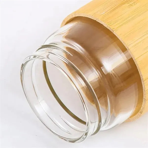 13oz. Bamboo Sleeve Glass Bottle w/ Carry Loop & Lid