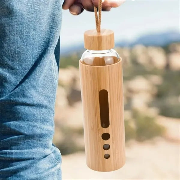 13oz. Bamboo Sleeve Glass Bottle w/ Carry Loop & Lid