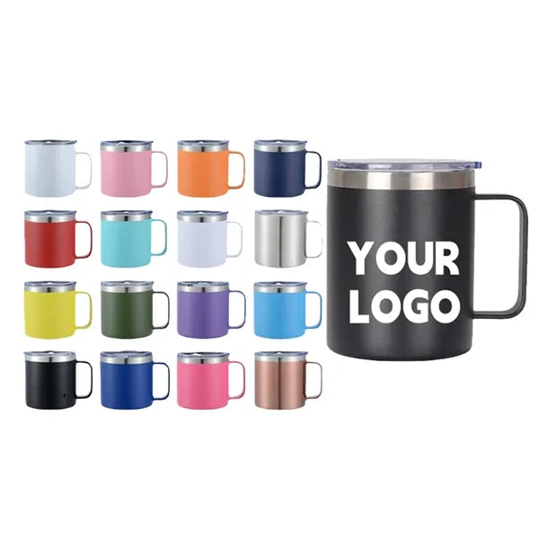 12 Oz Stainless Steel Insulated Mug With Handle And Lid