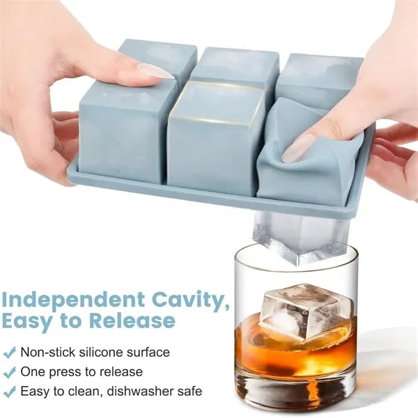 Large 2" Big Silicone Ice Cube Tray with Lid for Whisky