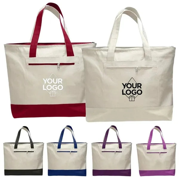 Canvas Tote Bag with Zipper Pocket for Daily & Shopping Use