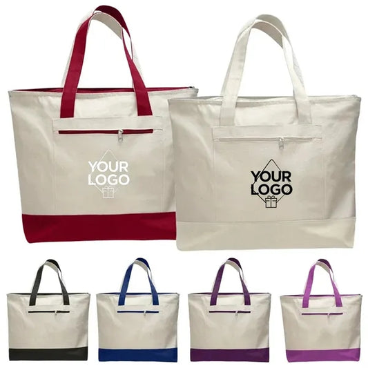 Canvas Tote Bag with Zipper Pocket for Daily & Shopping Use