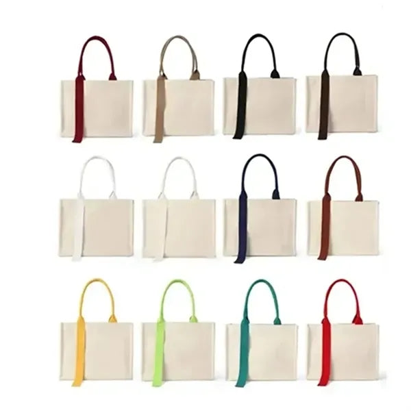 Two-Tone Handle Canvas Tote Bag for Daily & Shopping Use
