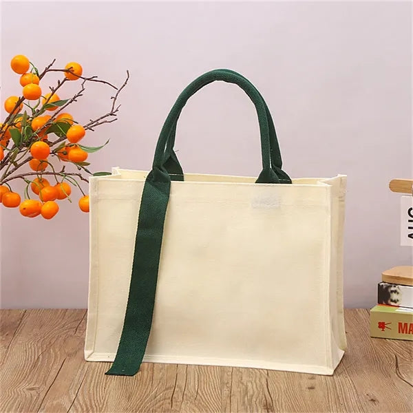 Two-Tone Handle Canvas Tote Bag for Daily & Shopping Use