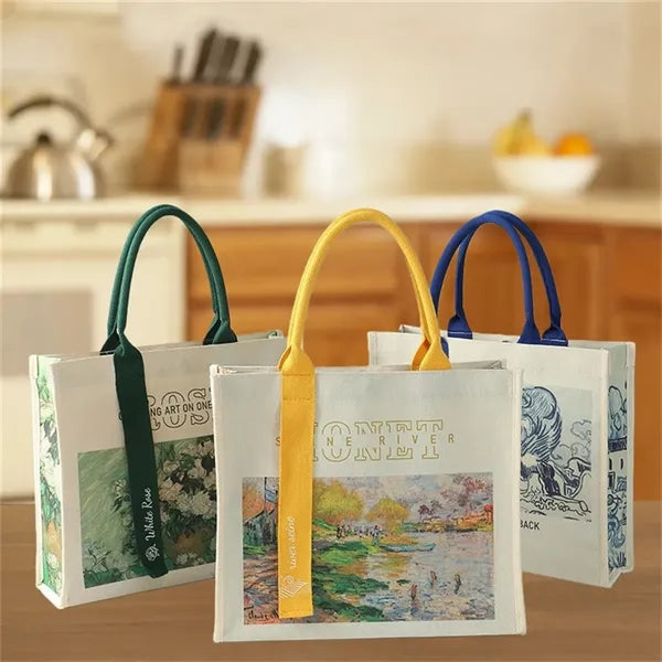 Two-Tone Handle Canvas Tote Bag for Daily & Shopping Use