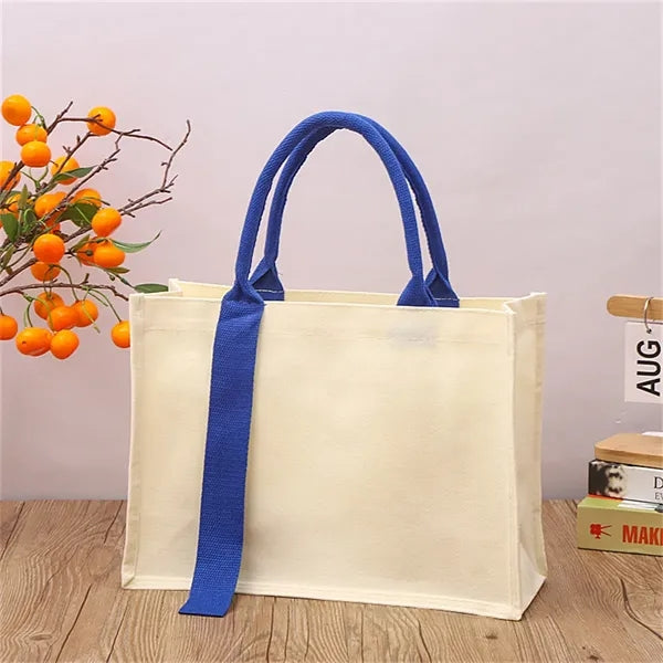 Two-Tone Handle Canvas Tote Bag for Daily & Shopping Use