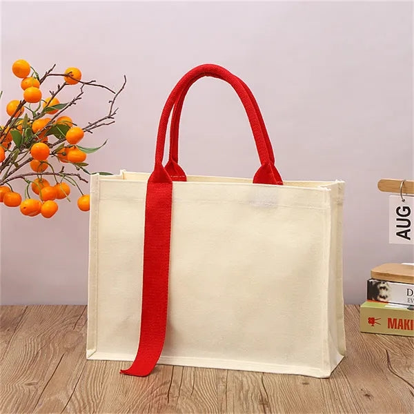 Two-Tone Handle Canvas Tote Bag for Daily & Shopping Use