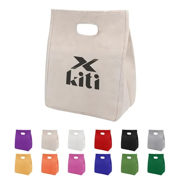 Resuable 12Oz Canvas Insulated Lunch Bag W/ Die Cut Handle