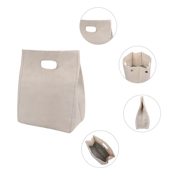 Resuable 12Oz Canvas Insulated Lunch Bag W/ Die Cut Handle