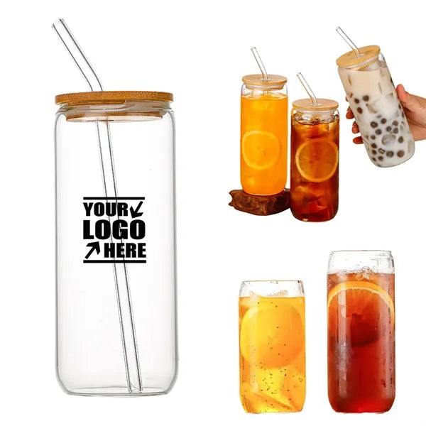 16oz Straw Glass With Bamboo Lid