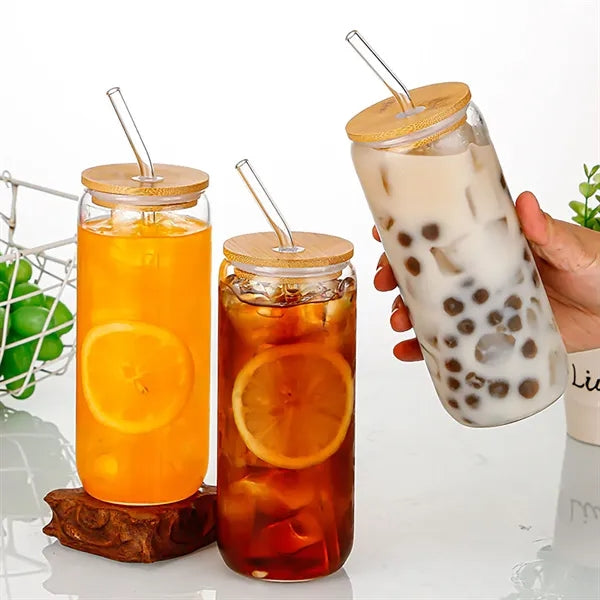 16oz Straw Glass With Bamboo Lid
