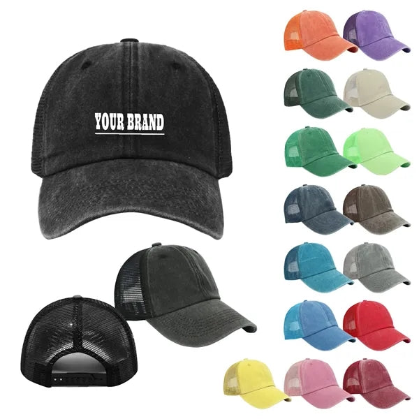 Cotton-Blend Breathable Vintage Mesh Cap w/ Snapback Closure