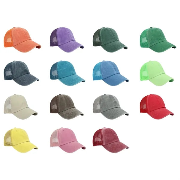 Cotton-Blend Breathable Vintage Mesh Cap w/ Snapback Closure