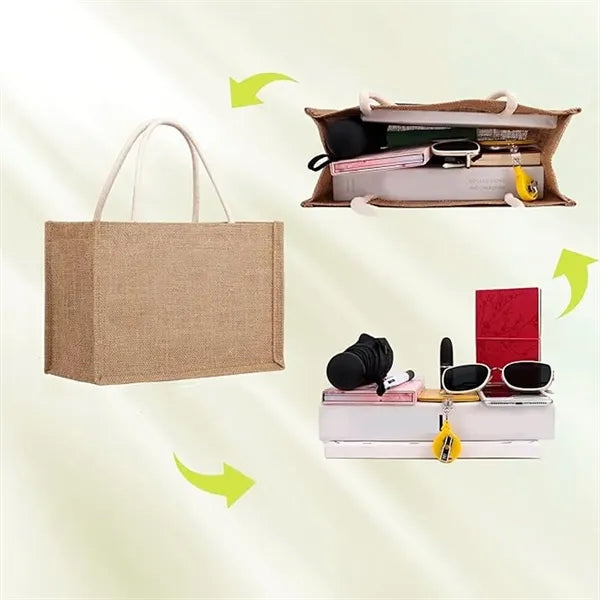 Large Capacity Jute Tote Bag for Work Travel Shopping