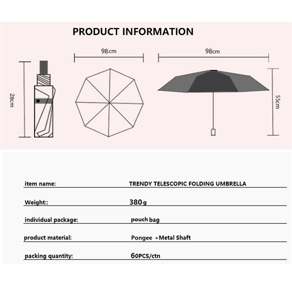 42" Arc Telescopic Folding Umbrella