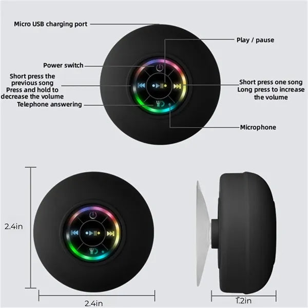 IPX4 Waterproof Bathroom Bluetooth Speaker with LED Light