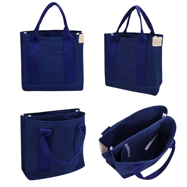 Small Cotton Canvas Tote Bag W/Divider&Front Pocket