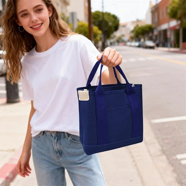 Small Cotton Canvas Tote Bag W/Divider&Front Pocket