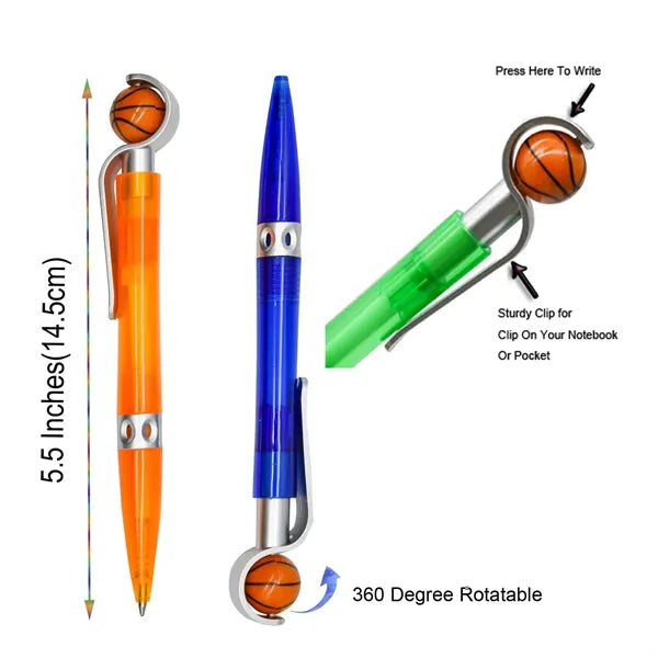 Basketball shaped ballpoint pen push button transparent
