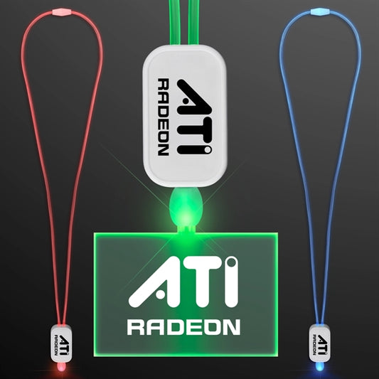 LED Green Lanyard with Acrylic Rectangle Pendant-