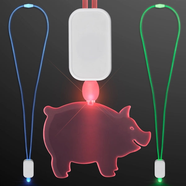 LED Neon Lanyard with Acrylic Pig Pendant